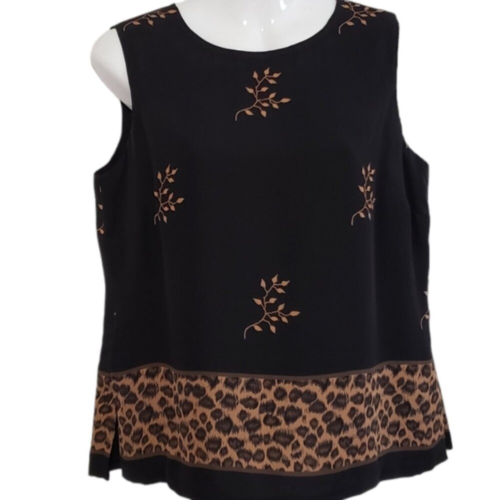 Vintage Silk Sleeveless Button Back Blouse Top Leopard Print Size 10 Field Manor